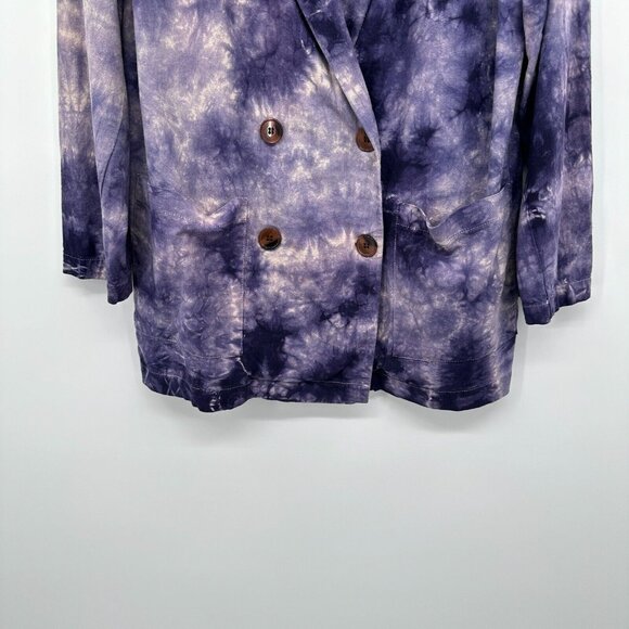 Amadi Anthropologie Blazer Jacket Medium‎ Purple Tie Dye Double Breasted Pockets - Picture 7 of 15